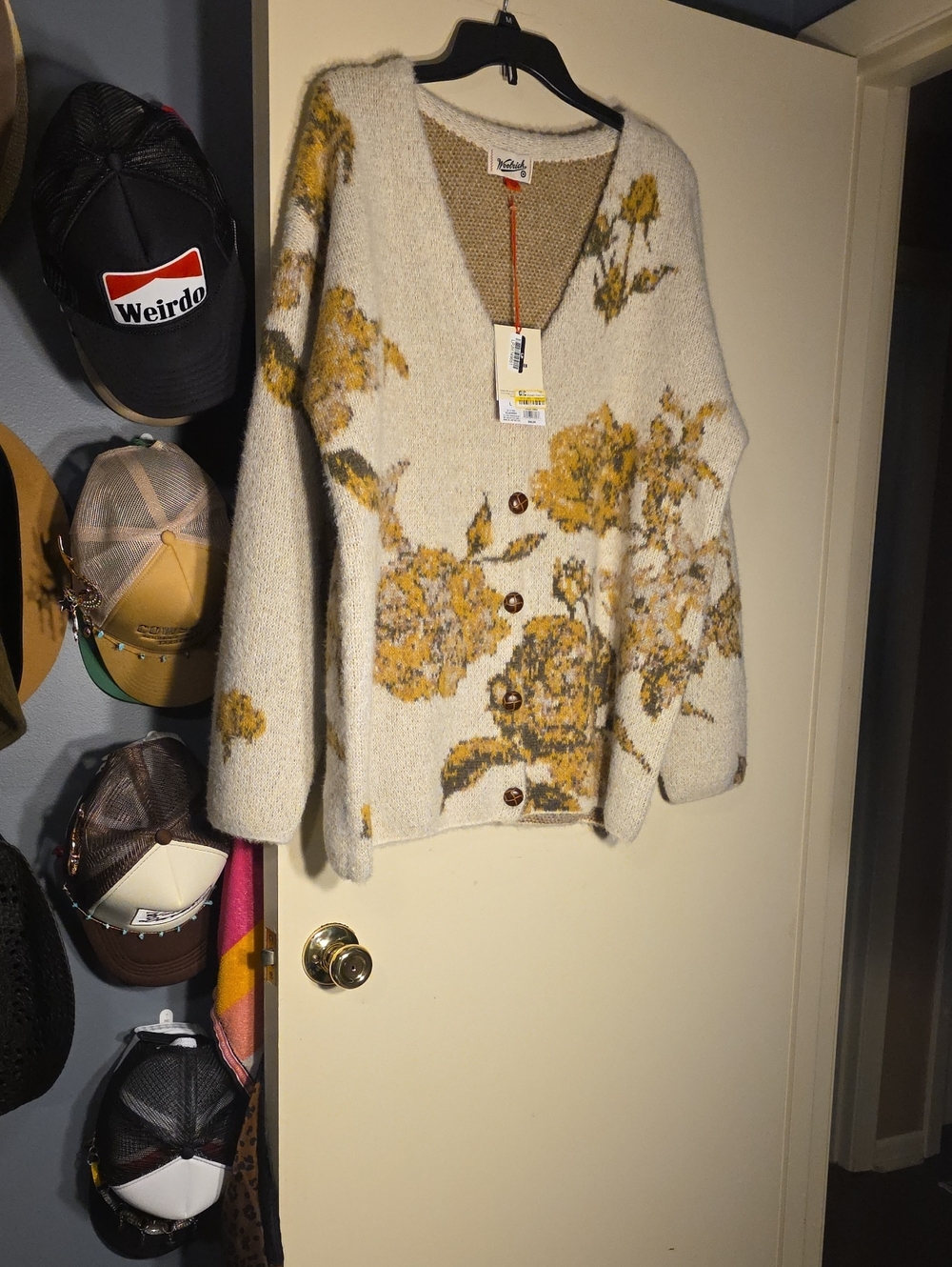 Woolrich  Cream Cardigan with Mustard Floral Print